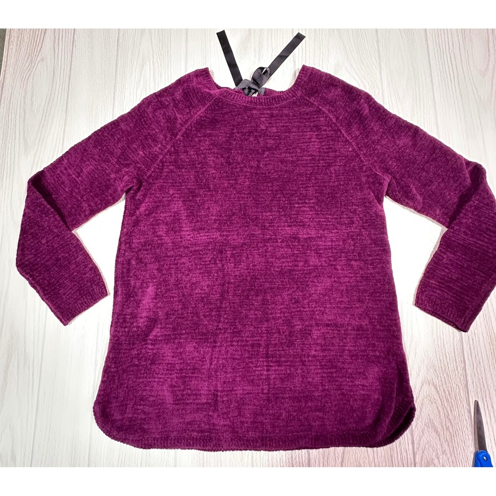 Talbots Women's Purple Chenille Knit Tie Neck Sweater Size L - Picture 1 of 7